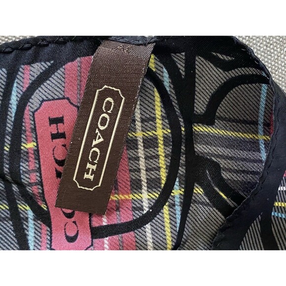 VTG Coach Tartan Plaid Signature C Pattern 21" Scarf Black Red 100% Silk RARE - Picture 8 of 9